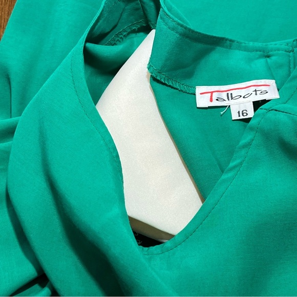 Vintage Talbots 80s Blouse Top Womens Size 16 Green Short Sleeve Shoulder Pads - Picture 4 of 9